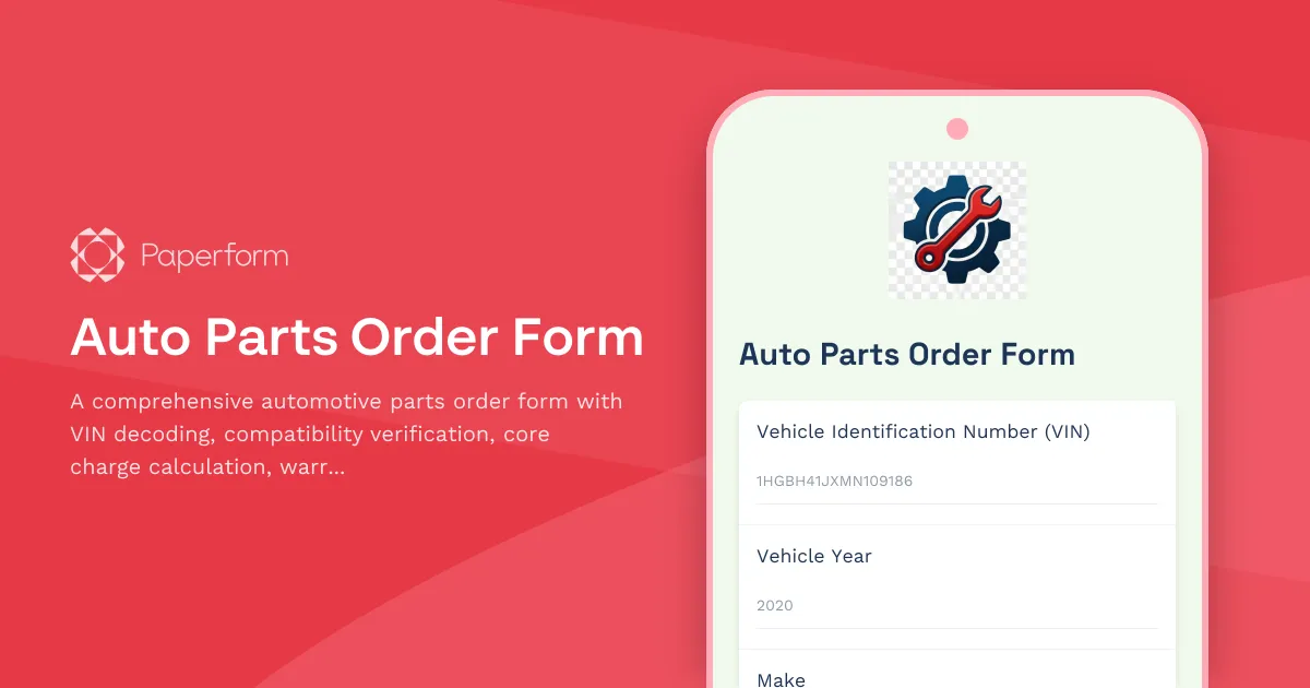 Auto Parts Order Form