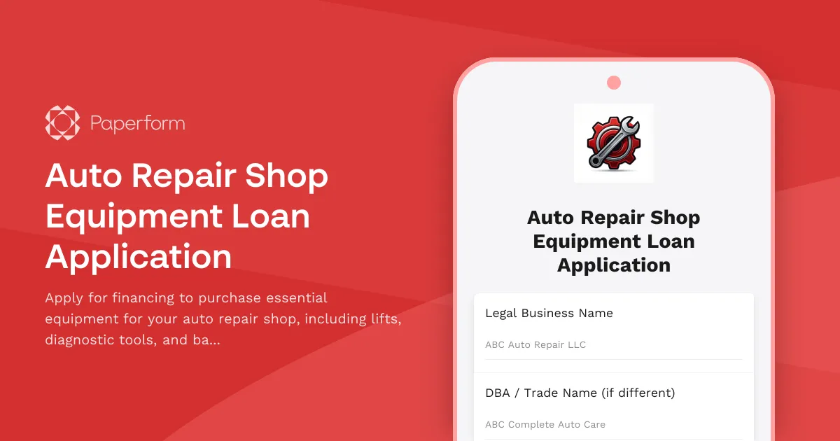 Auto Repair Shop Equipment Loan Application