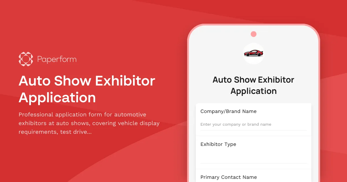 Auto Show Exhibitor Application