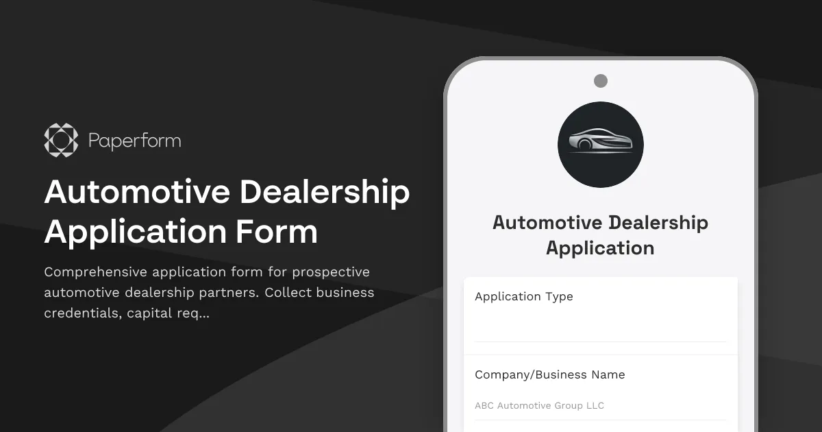 Automotive Dealership Application Form