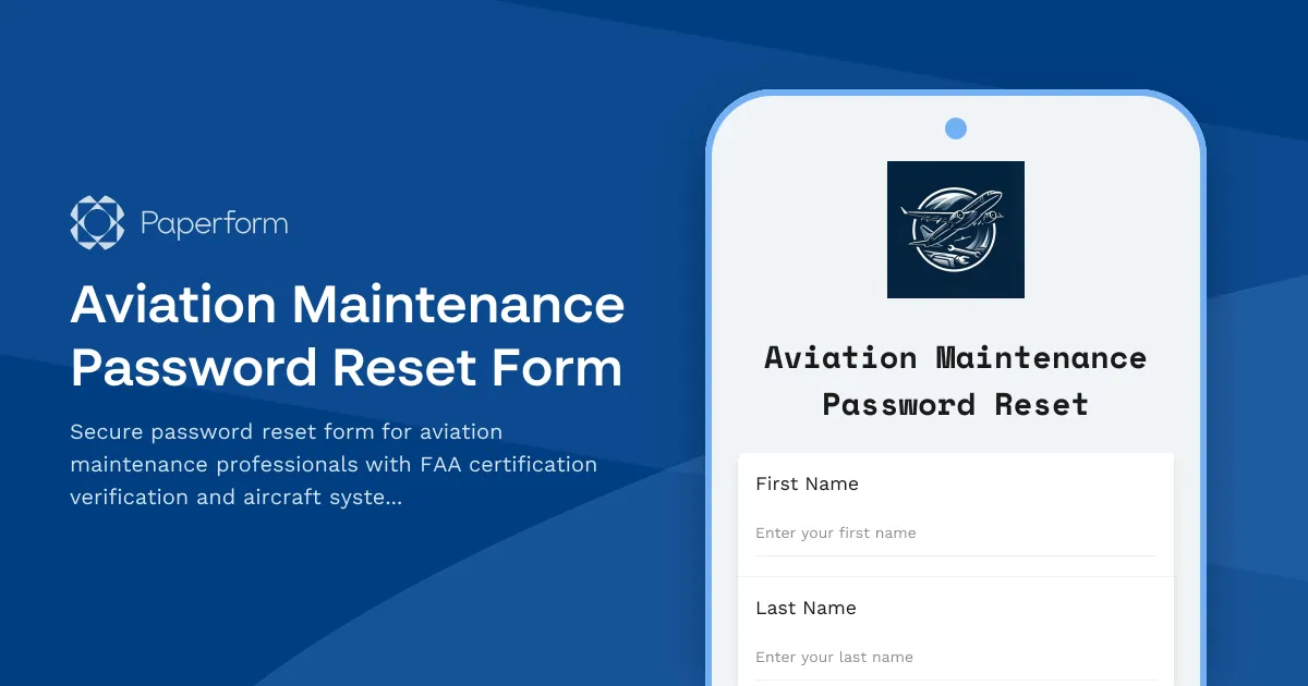 Aviation Maintenance Password Reset Form