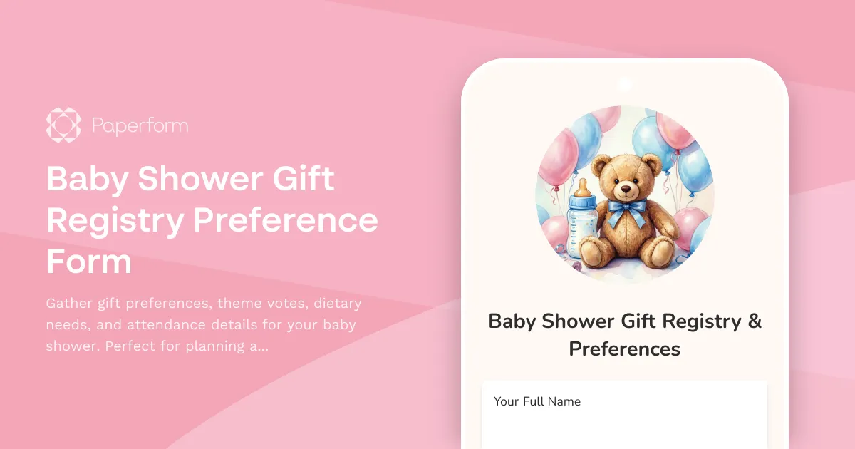 Baby Shower Gift Registry Preference Form