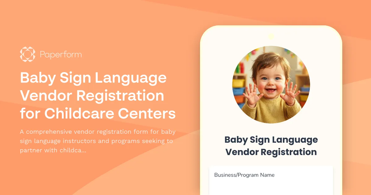 Baby Sign Language Vendor Registration for Childcare Centers