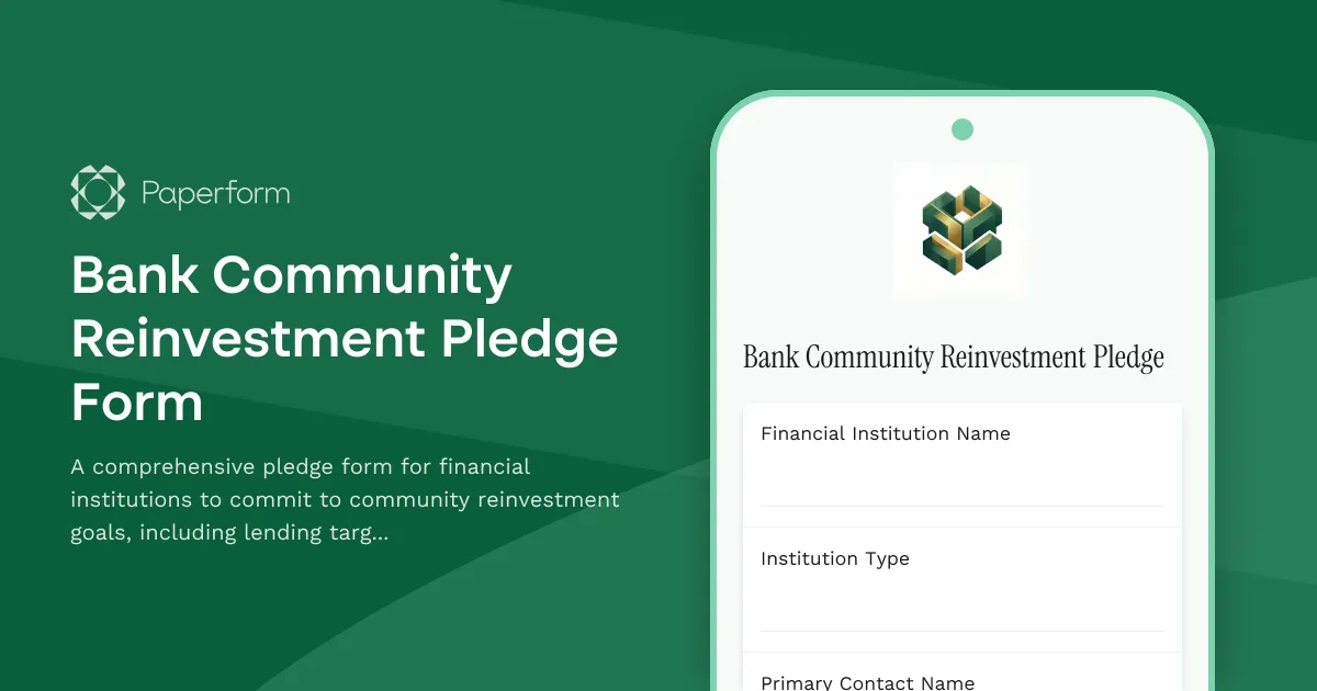 Bank Community Reinvestment Pledge Form