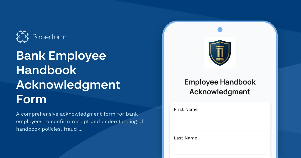Bank Employee Handbook Acknowledgment Form