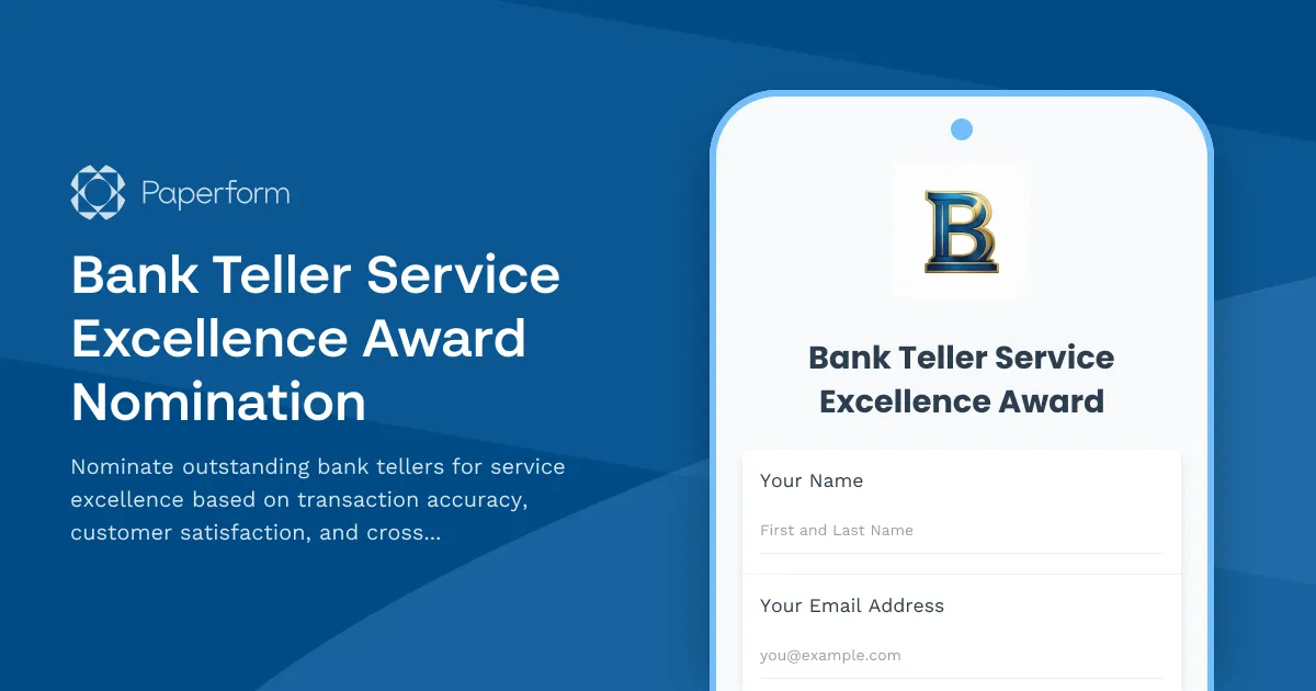 Bank Teller Service Excellence Award Nomination