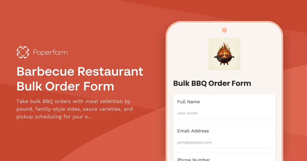 Barbecue Restaurant Bulk Order Form