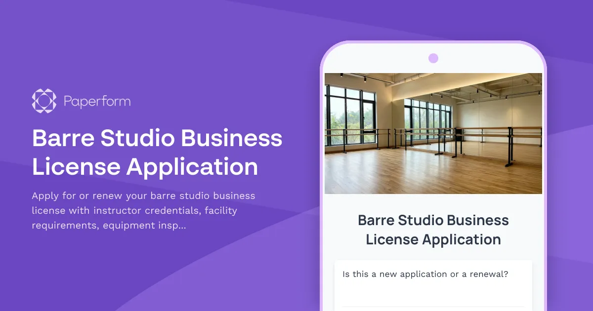 Barre Studio Business License Application