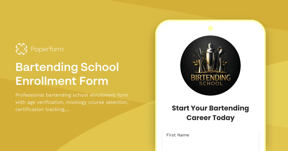 Bartending School Enrollment Form