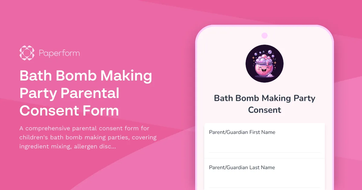 Bath Bomb Making Party Parental Consent Form