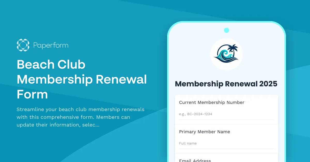 Beach Club Membership Renewal Form