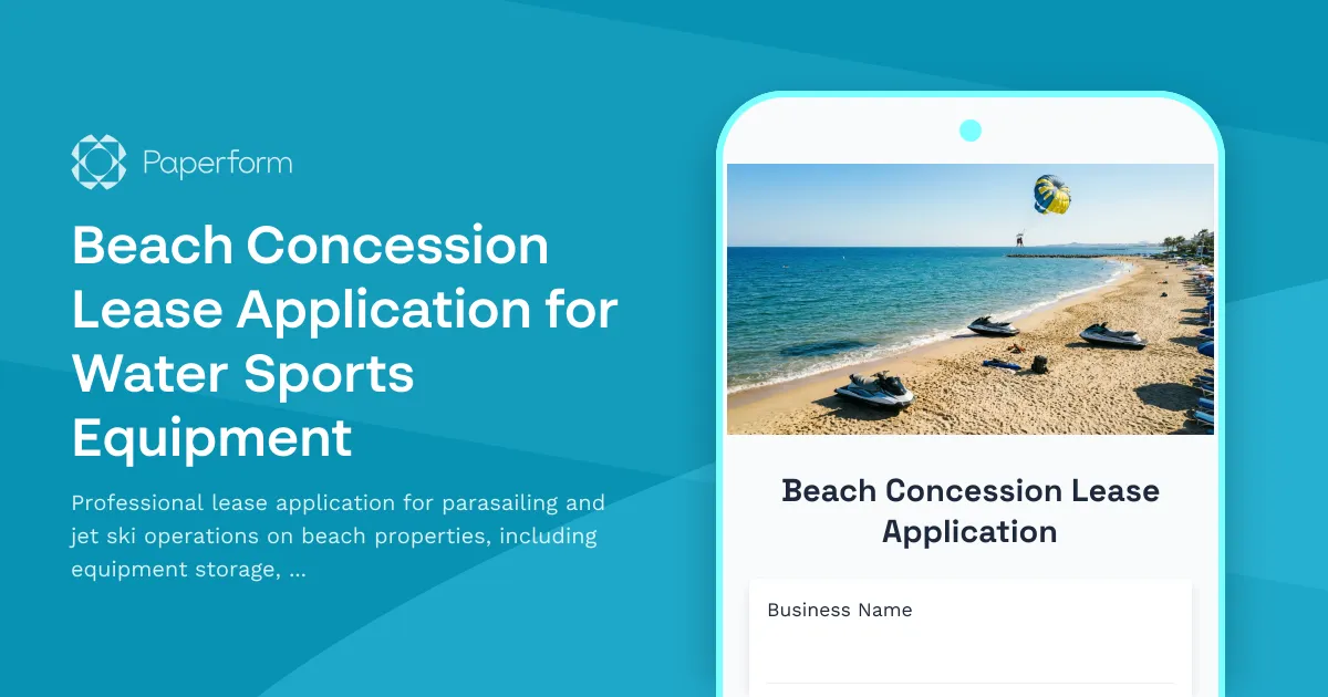 Beach Concession Lease Application for Water Sports Equipment