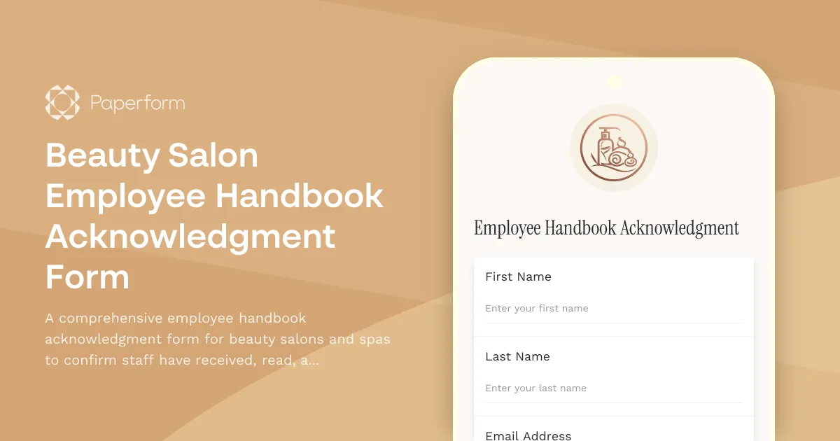 Beauty Salon Employee Handbook Acknowledgment Form