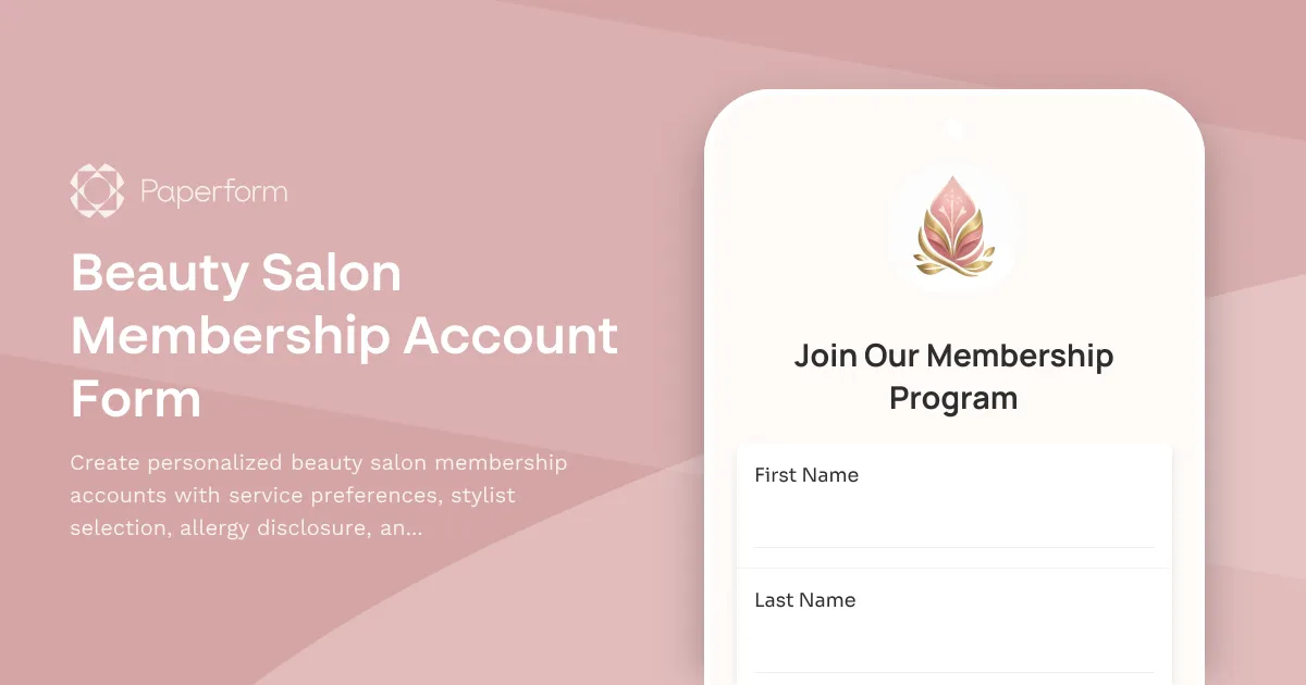 Beauty Salon Membership Account Form