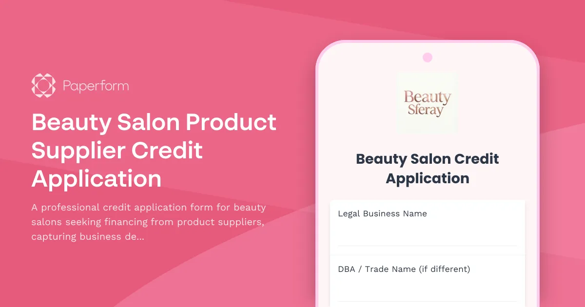 Beauty Salon Product Supplier Credit Application