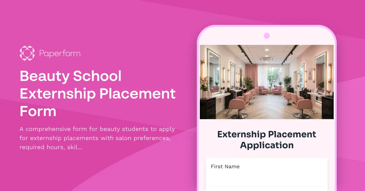Beauty School Externship Placement Form