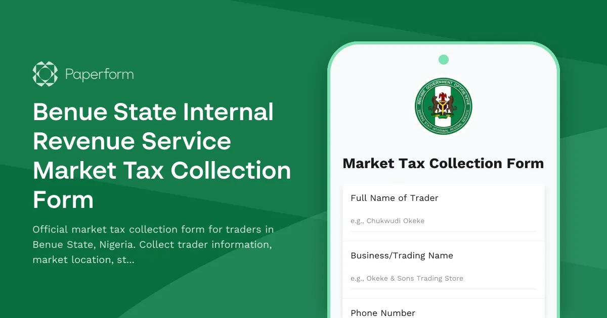 Benue State Internal Revenue Service Market Tax Collection Form
