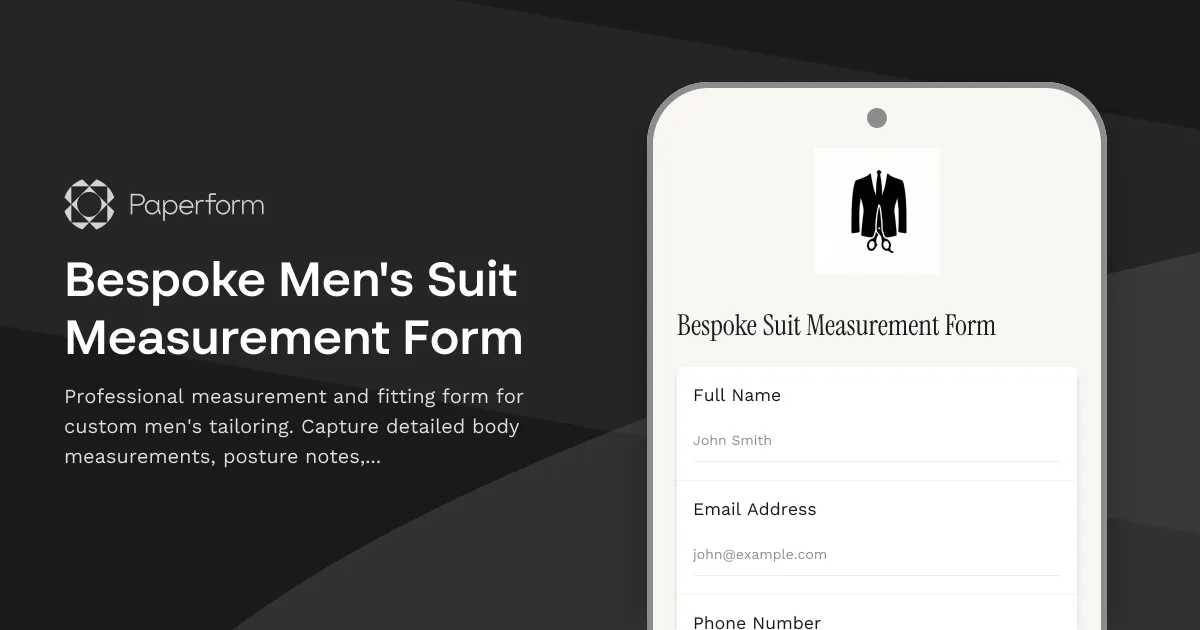 Bespoke Men's Suit Measurement Form
