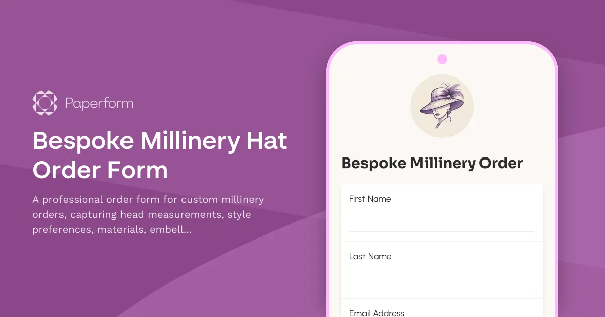 Bespoke Millinery Hat Order Form