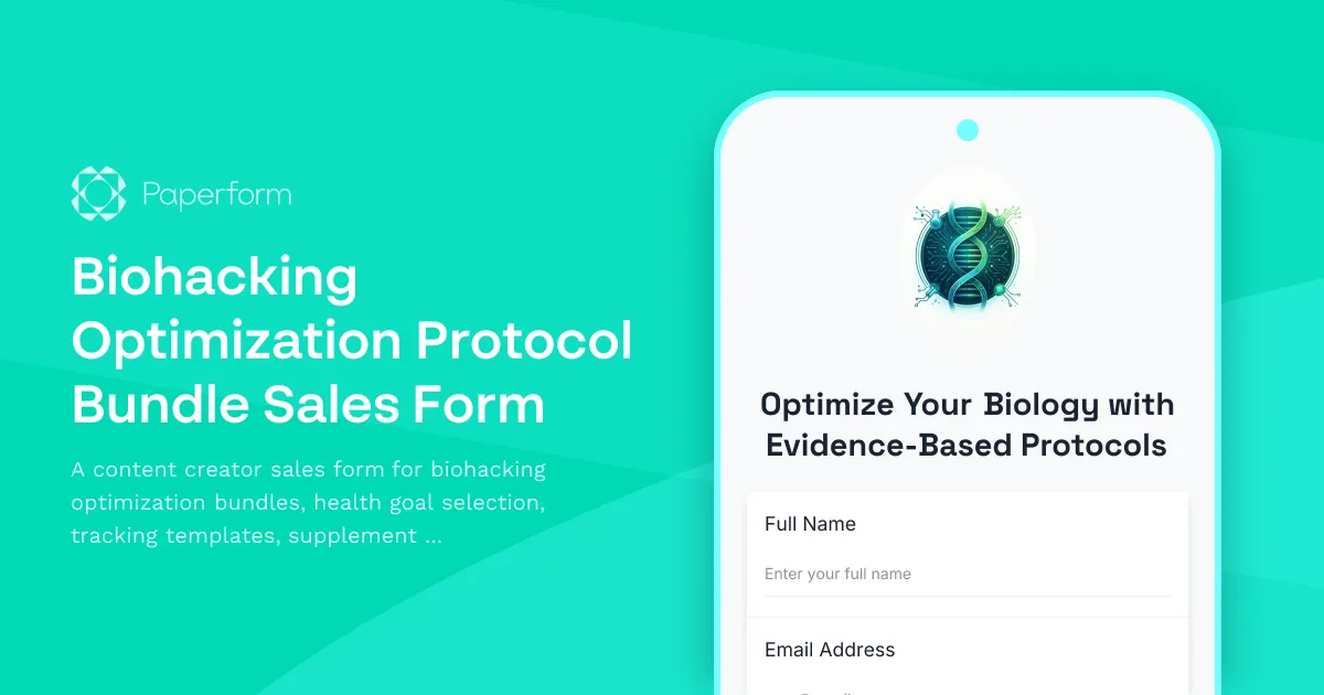 Biohacking Optimization Protocol Bundle Sales Form
