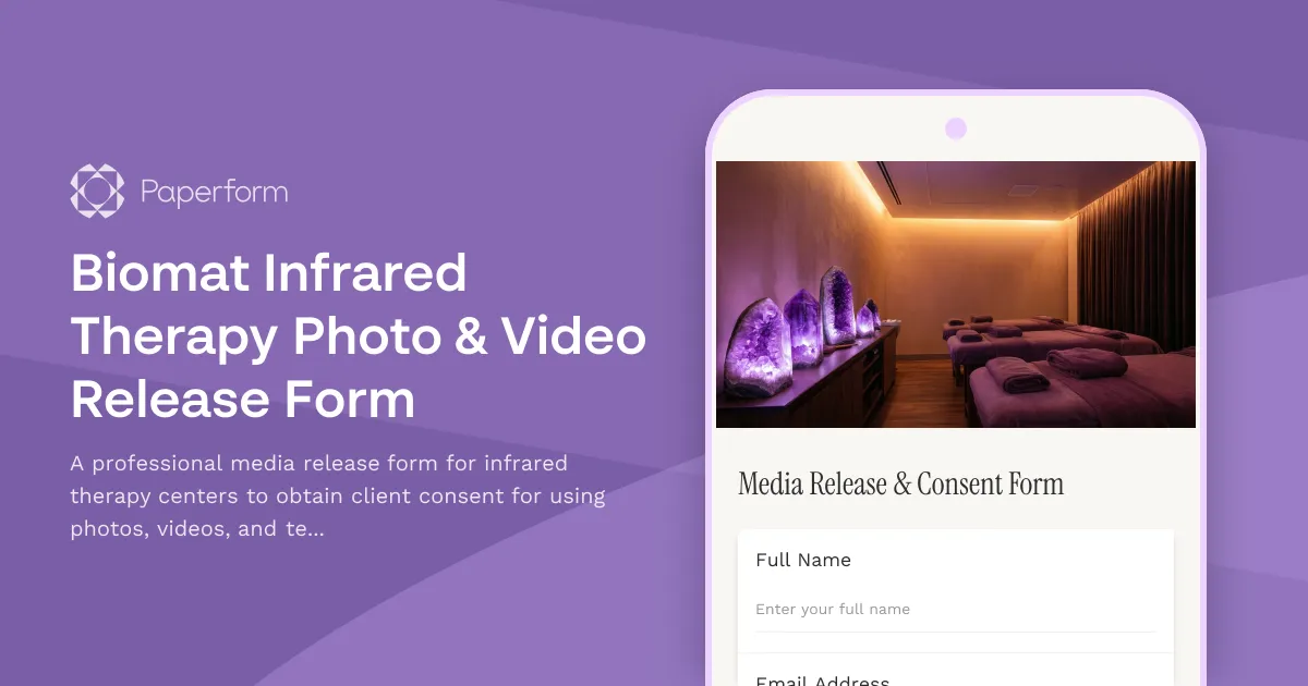 Biomat Infrared Therapy Photo & Video Release Form