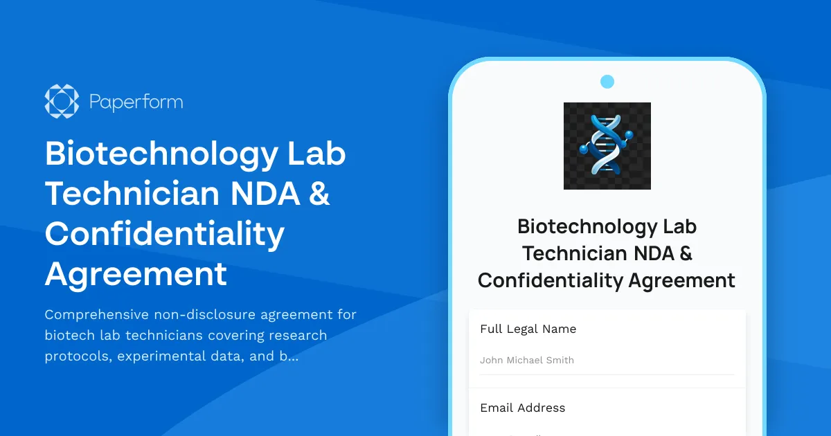 Biotechnology Lab Technician NDA & Confidentiality Agreement