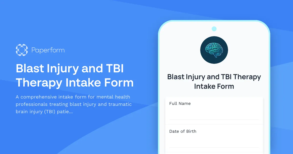Blast Injury and TBI Therapy Intake Form