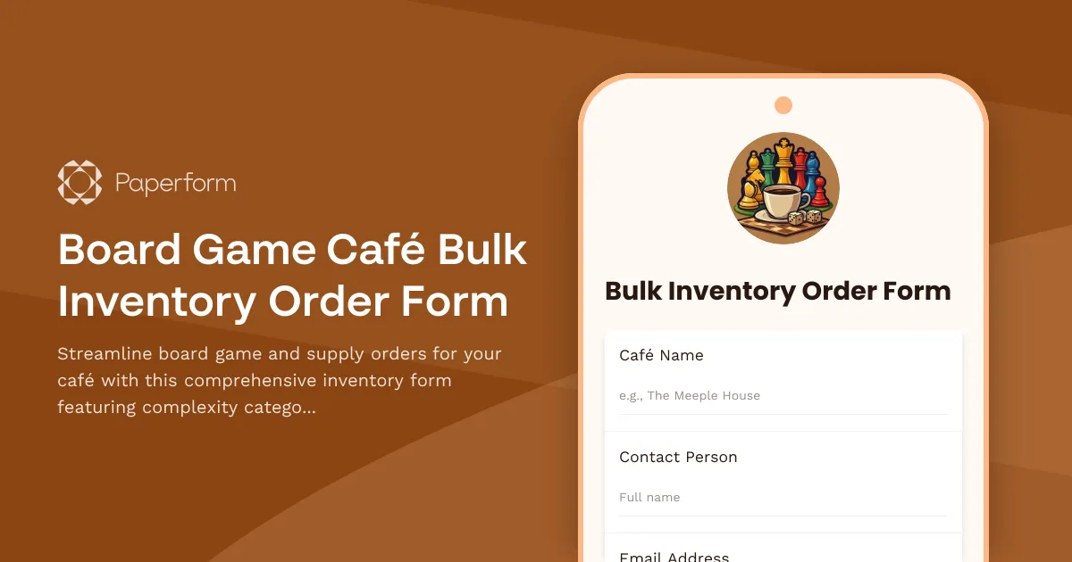 Board Game Café Bulk Inventory Order Form