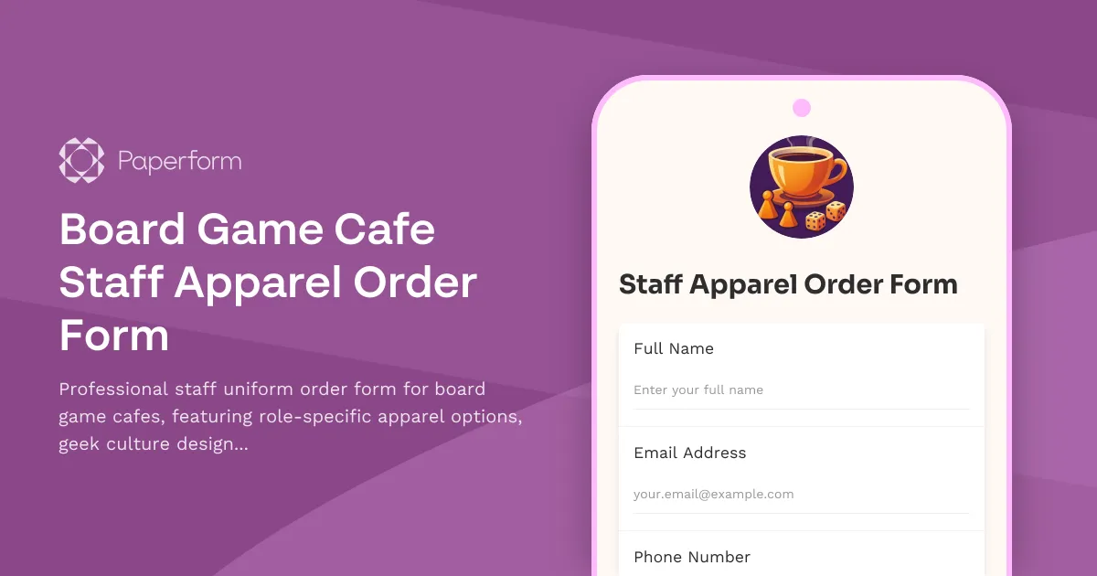 Board Game Cafe Staff Apparel Order Form