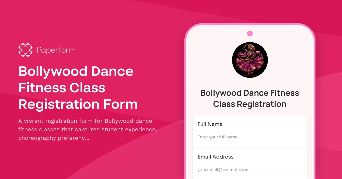 Bollywood Dance Fitness Class Registration Form