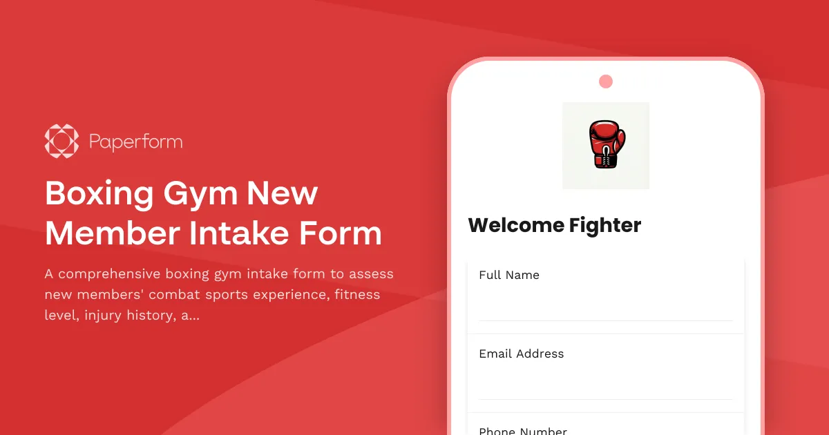Boxing Gym New Member Intake Form