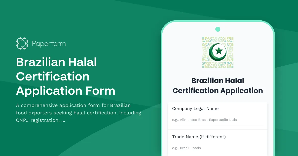 Brazilian Halal Certification Application Form