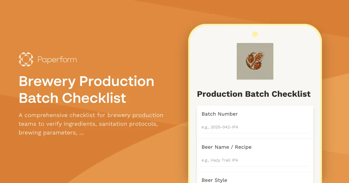 Brewery Production Batch Checklist
