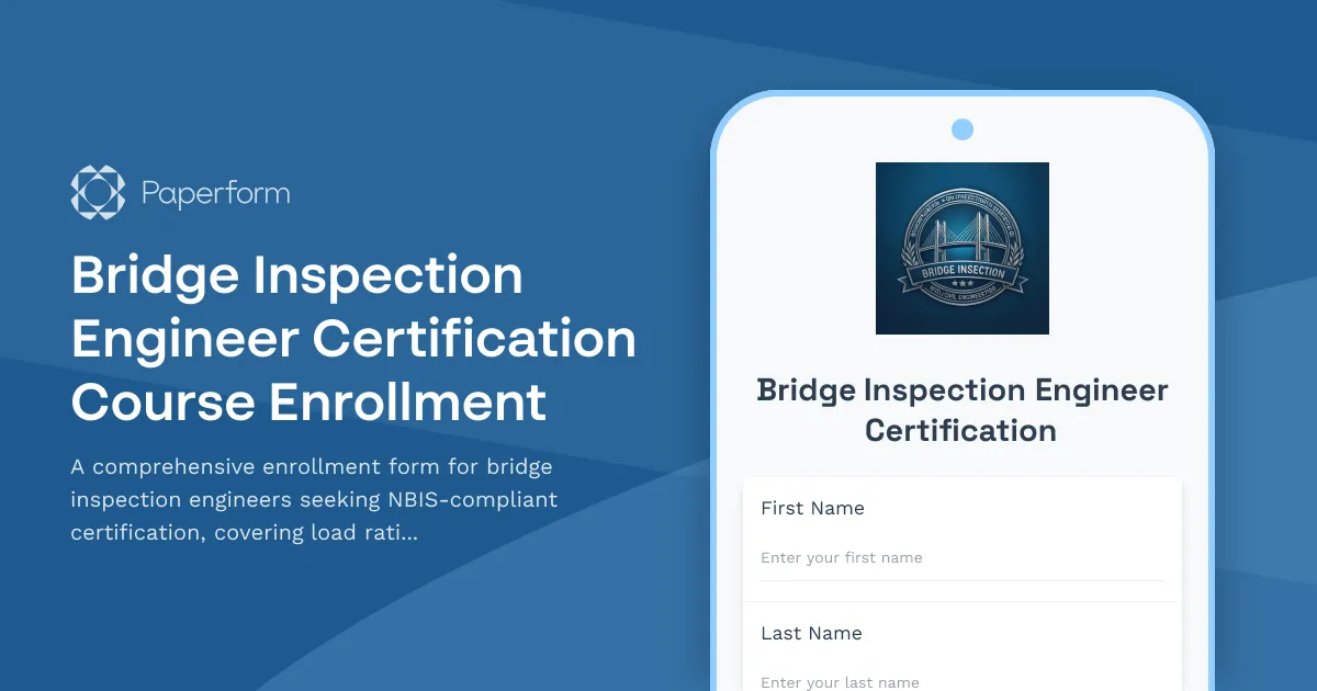 Bridge Inspection Engineer Certification Course Enrollment