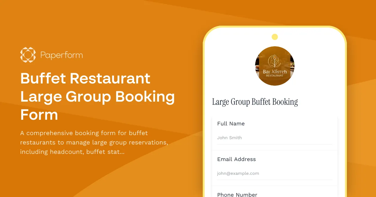 Buffet Restaurant Large Group Booking Form