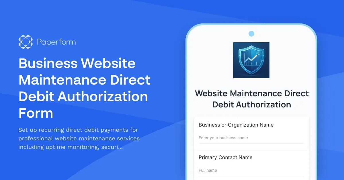 Business Website Maintenance Direct Debit Authorization Form