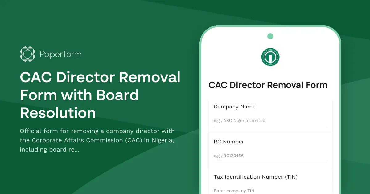 CAC Director Removal Form with Board Resolution