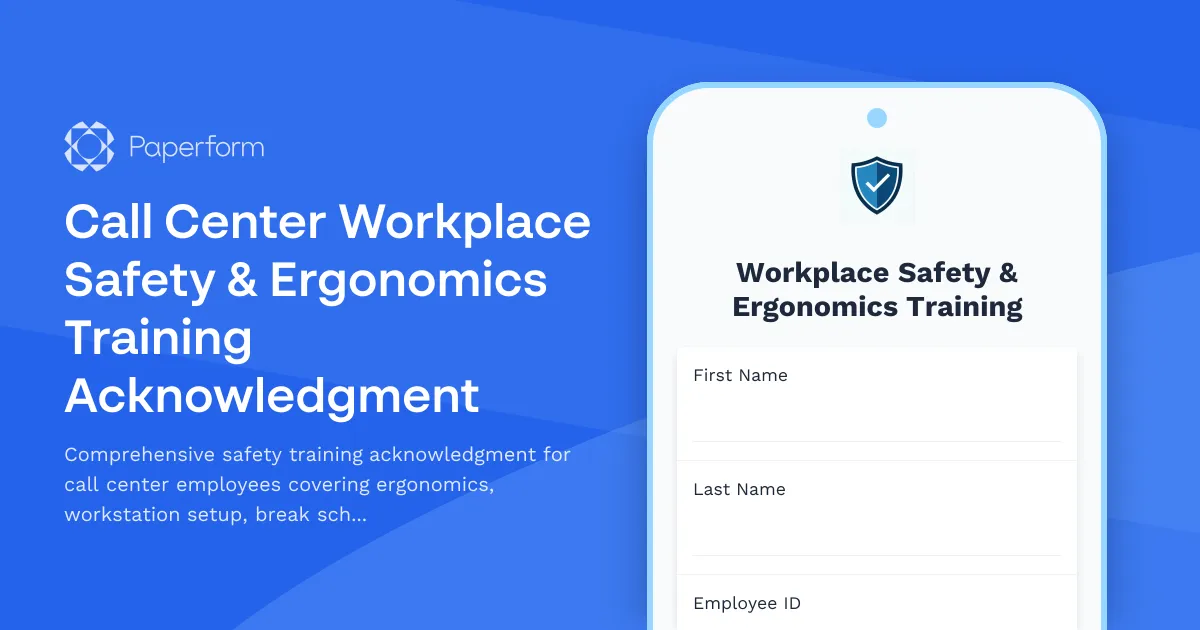 Call Center Workplace Safety & Ergonomics Training Acknowledgment
