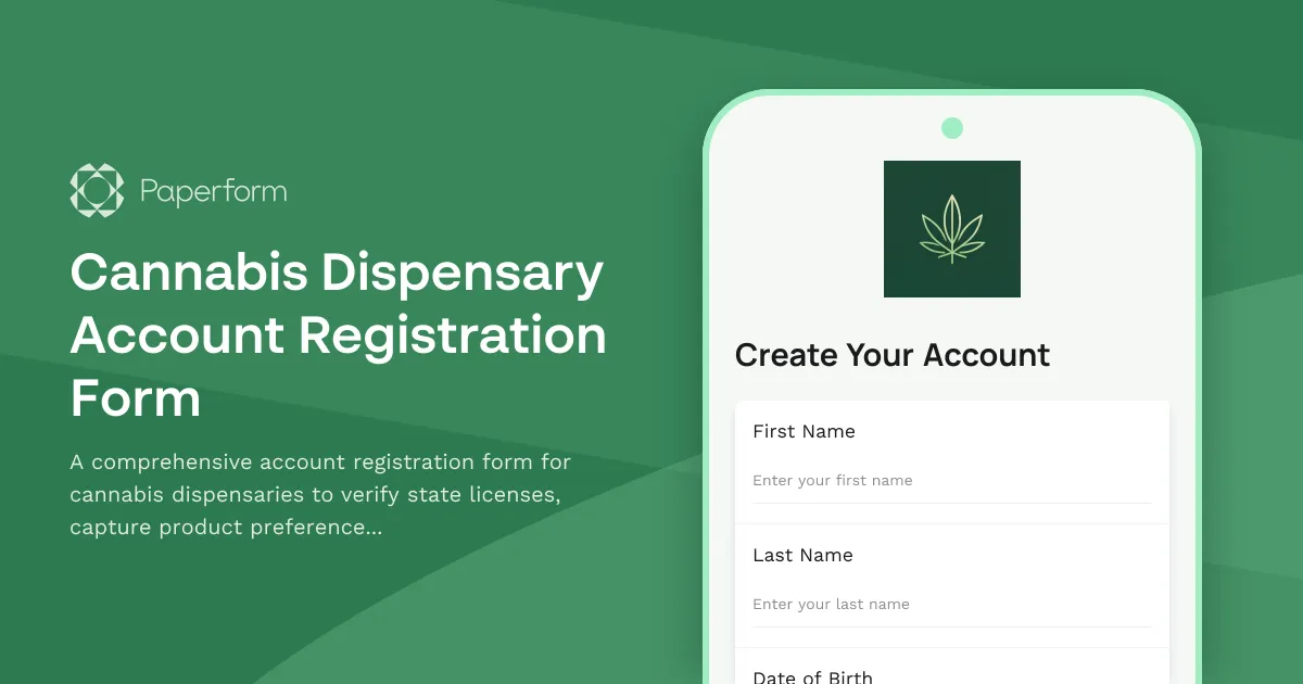 Cannabis Dispensary Account Registration Form