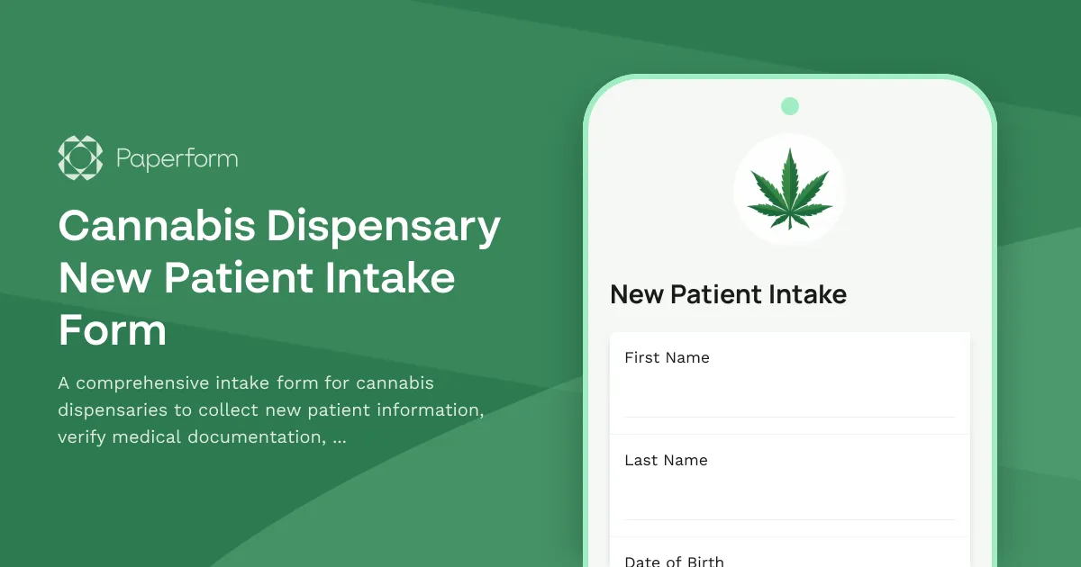 Cannabis Dispensary New Patient Intake Form