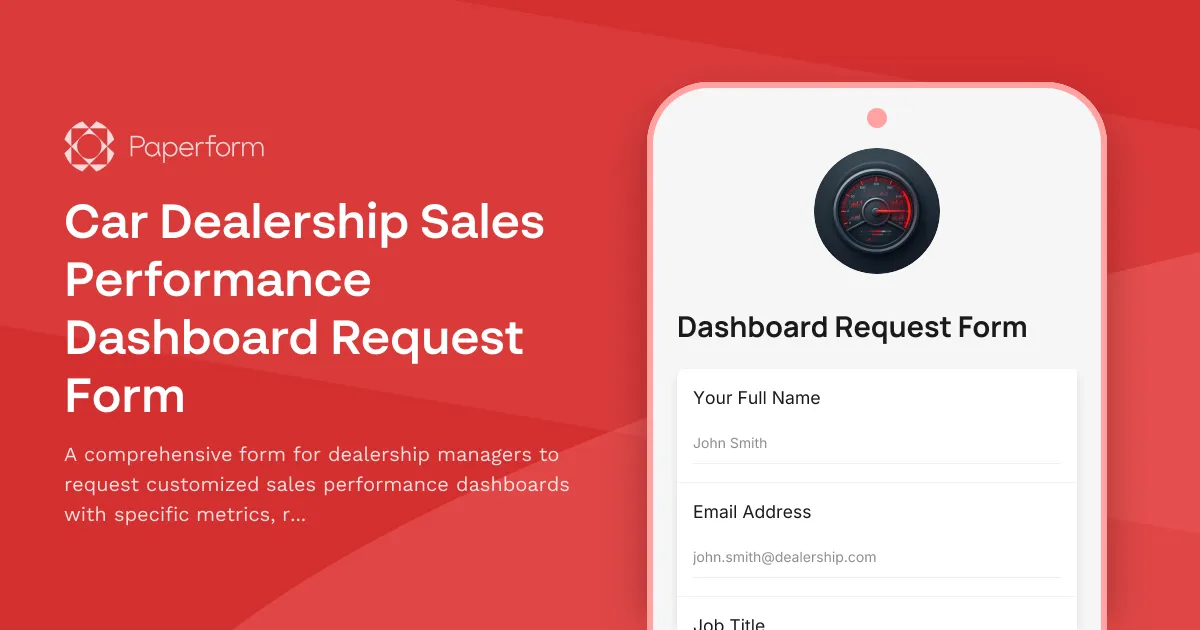 Car Dealership Sales Performance Dashboard Request Form