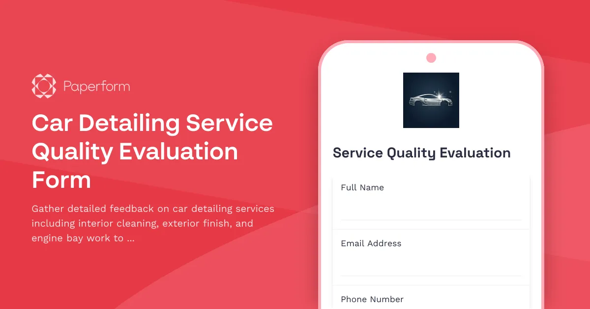 Car Detailing Service Quality Evaluation Form