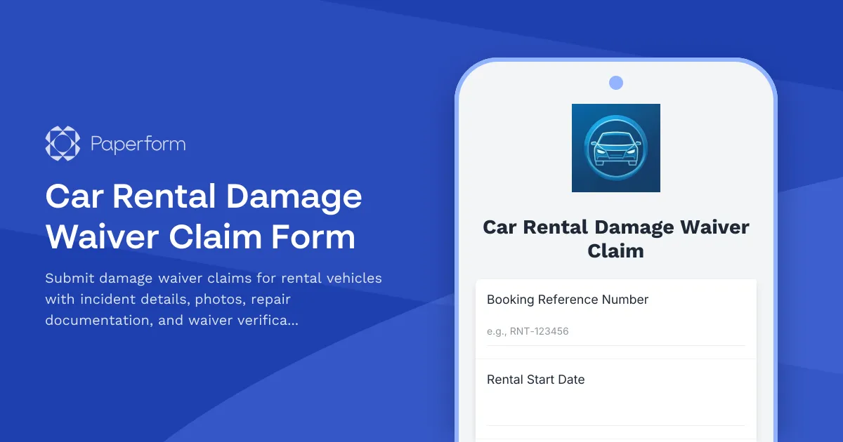 Car Rental Damage Waiver Claim Form