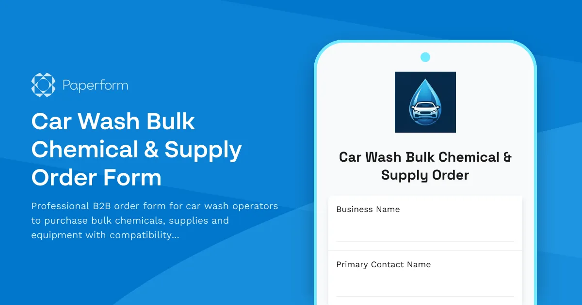 Car Wash Bulk Chemical & Supply Order Form