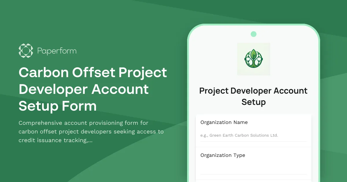 Carbon Offset Project Developer Account Setup Form