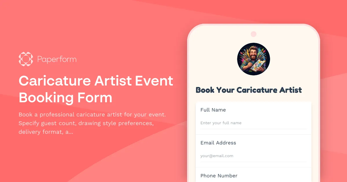 Caricature Artist Event Booking Form