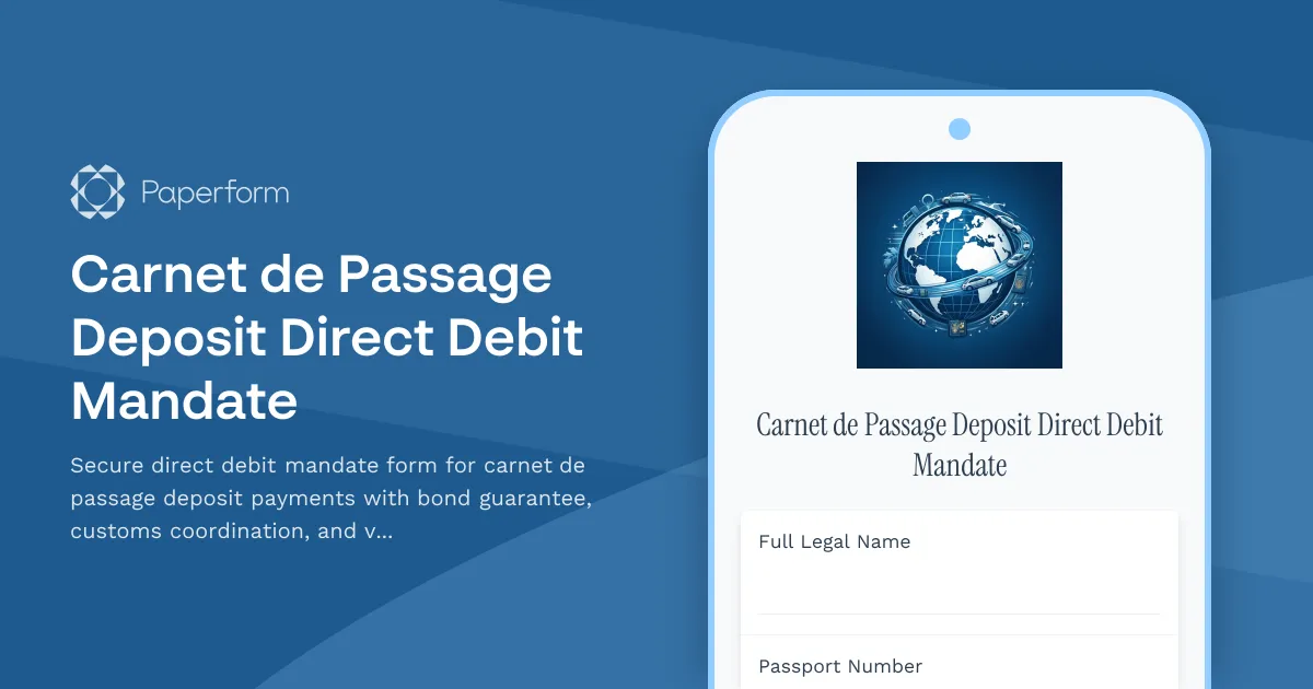 Carnet de Passage Deposit Direct Debit Mandate
