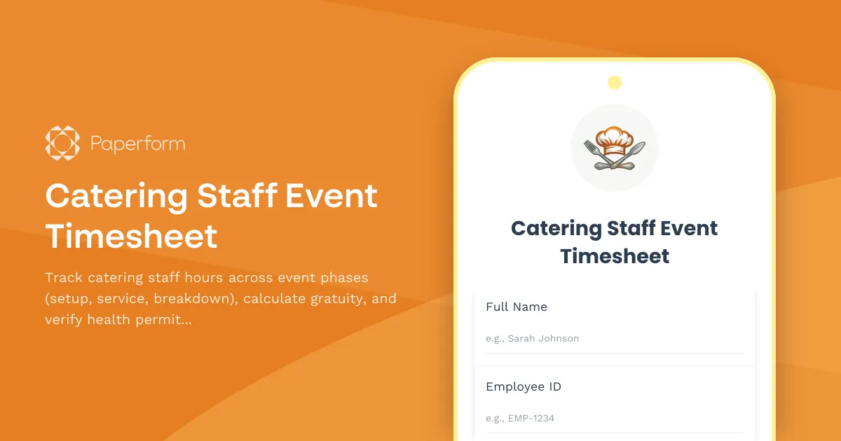 Catering Staff Event Timesheet