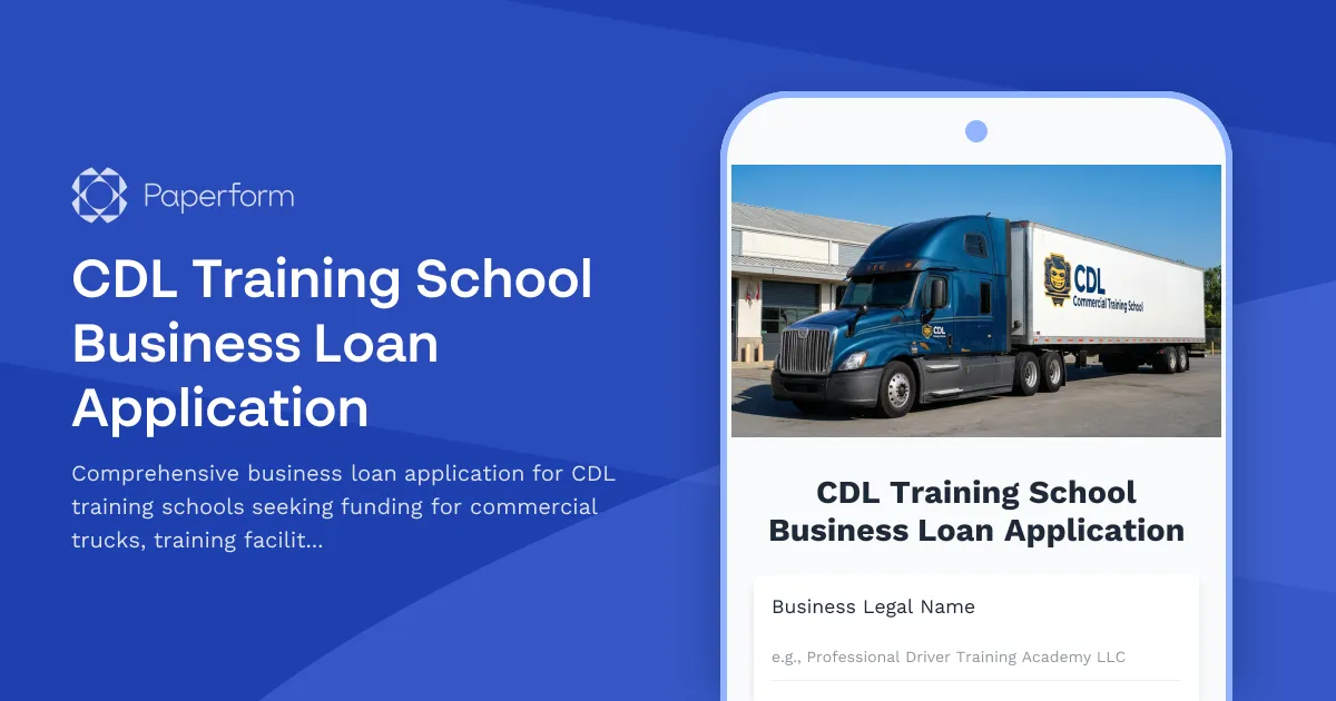 CDL Training School Business Loan Application
