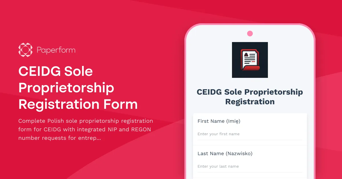 CEIDG Sole Proprietorship Registration Form